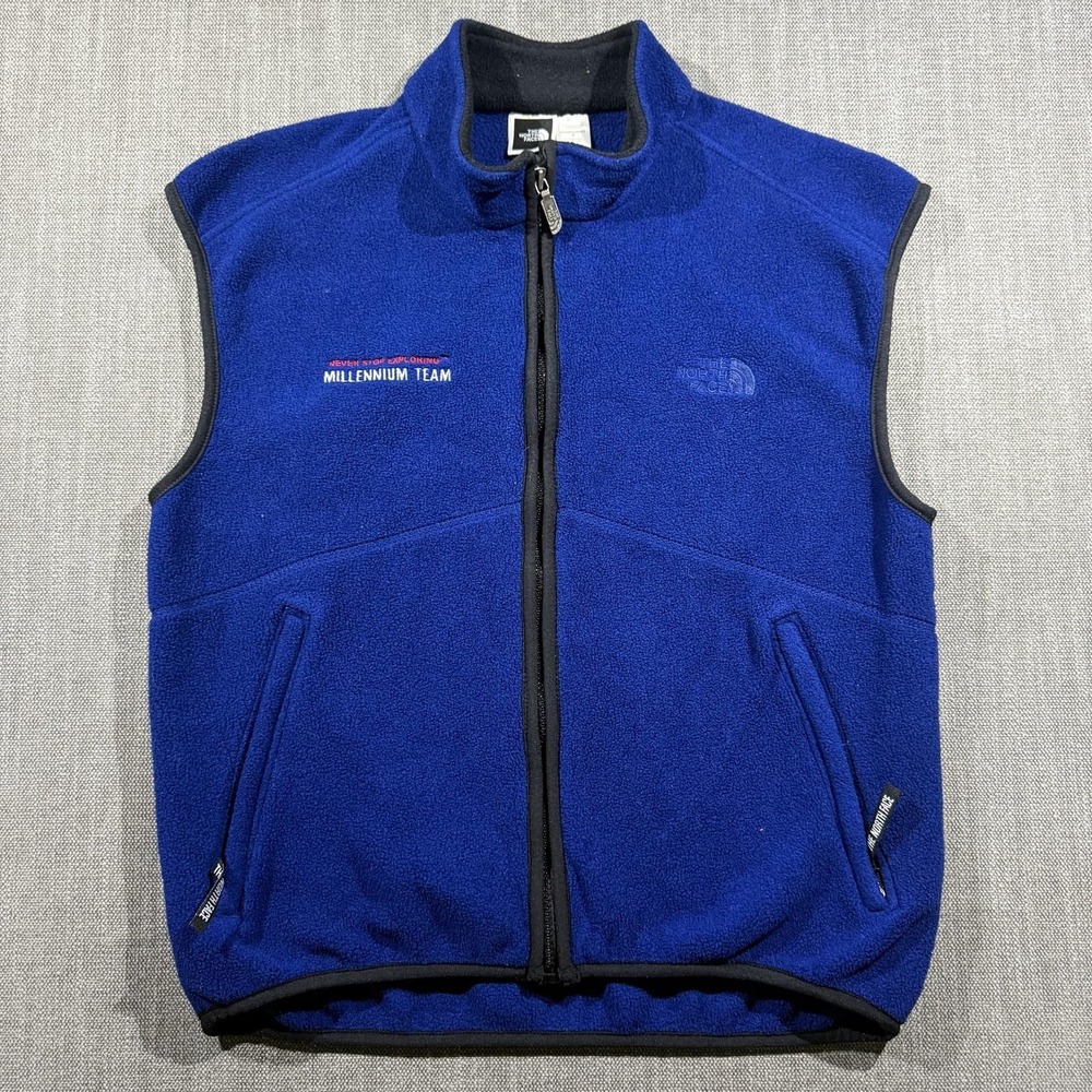 The North Face Vest Mens Medium Blue Fleece Full Zip Millennium Team Made USA